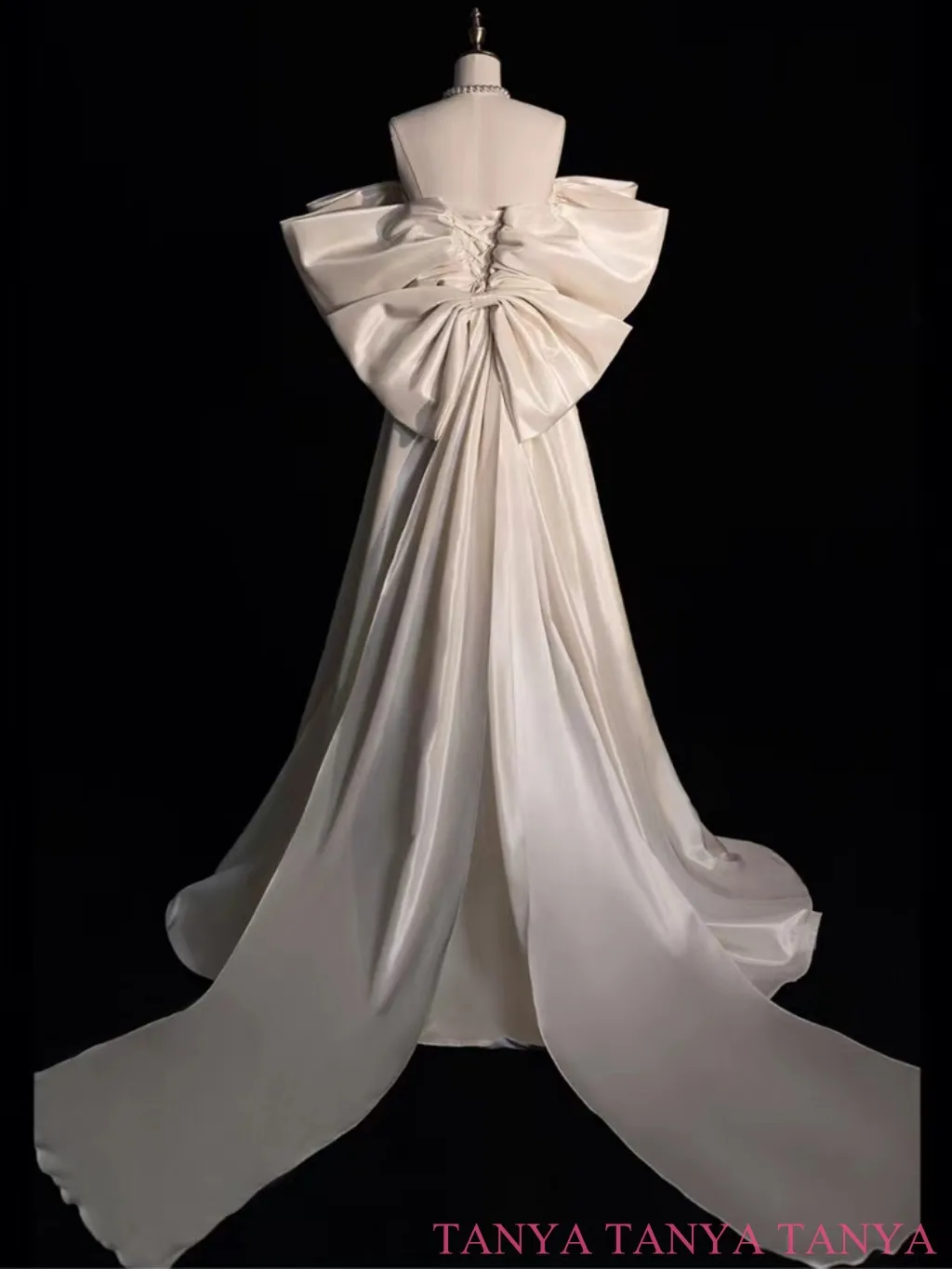 Einfaches trägerloses Hochzeitskleid, elegantes Brautkleid mit Schnürung am Rücken und abnehmbarer süßer Schleife, A-Linie, Vestidos De Noiva SWD961