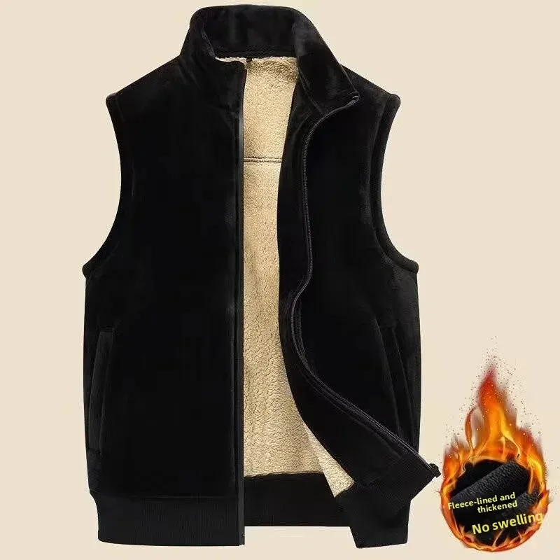Men's Winter Thickened Lamb Velvet Vest Casual Leisure Style Zipper Closure Geometric Pattern Regular Length Outerwear