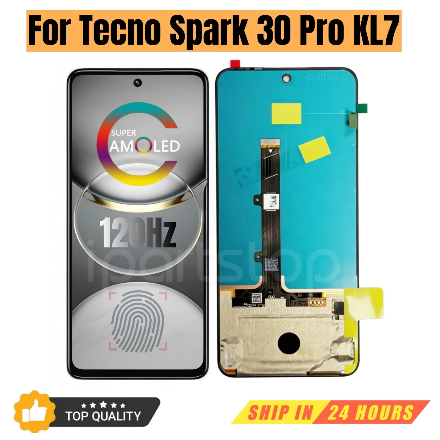 

iParts Display Replacement for Tecno Spark 30 Pro KL7 120Hz AMOLED Touch Screen with Frame Bezel Assembly OEM all Functions