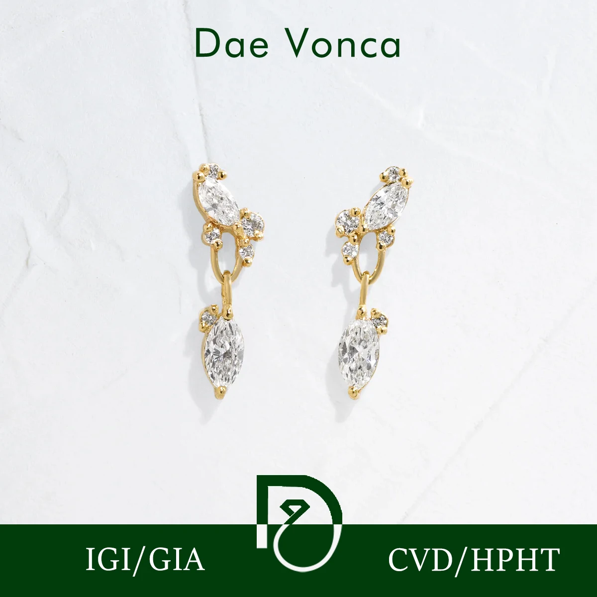 Boucles d'oreilles en diamants de laboratoire taille marquise et taille ronde, or jaune 9K/14K/18K, bijoux fins pour femmes