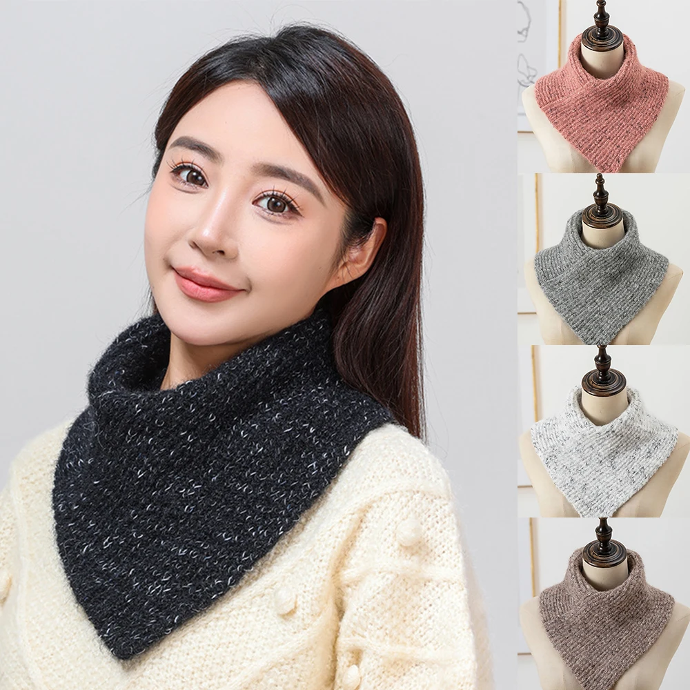 Thick Winter Warm Triangle Ring Scarf Knitted solid Color Neck warmer Collar Scarf For Women Outdoor Woolen Yarn Bufanda Muffler