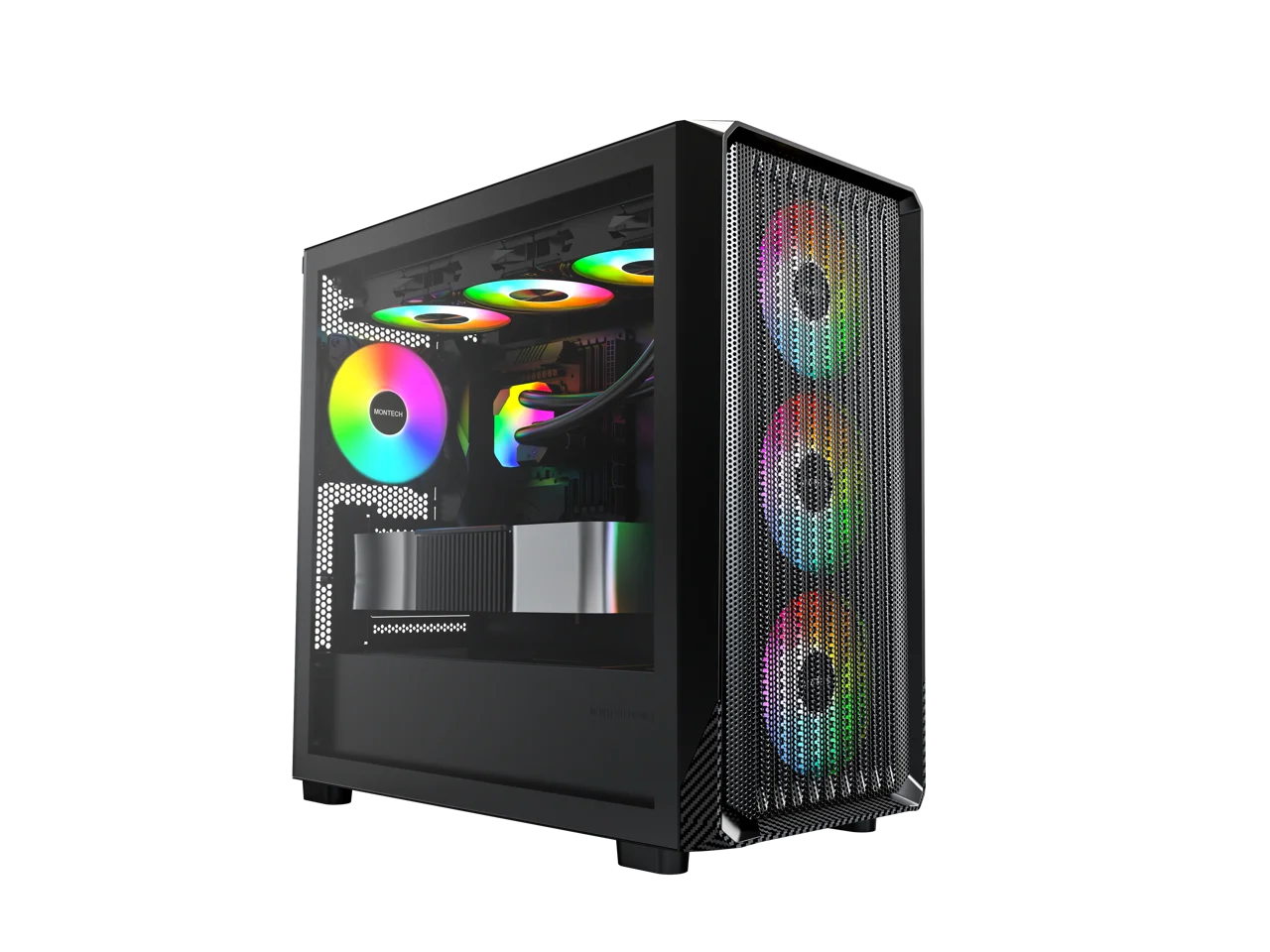 MONTECH X5M - Micro ATX Gaming PC Case, High Airflow, 4x120mm ARGB Fans Pre-installed, Glass Side Panel, Carbon Fiber Print Accents, Black