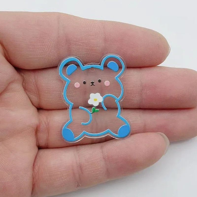 10pcs acrylic transparent cartoon teddy bear rabbit animal pendant DIY earrings bag keychain necklace view 2