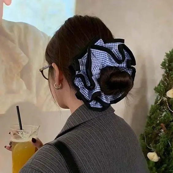 Multi layer checkered hair loop and hair rope for Korean girls, handmade fabric loop retro headband hair accessory new style