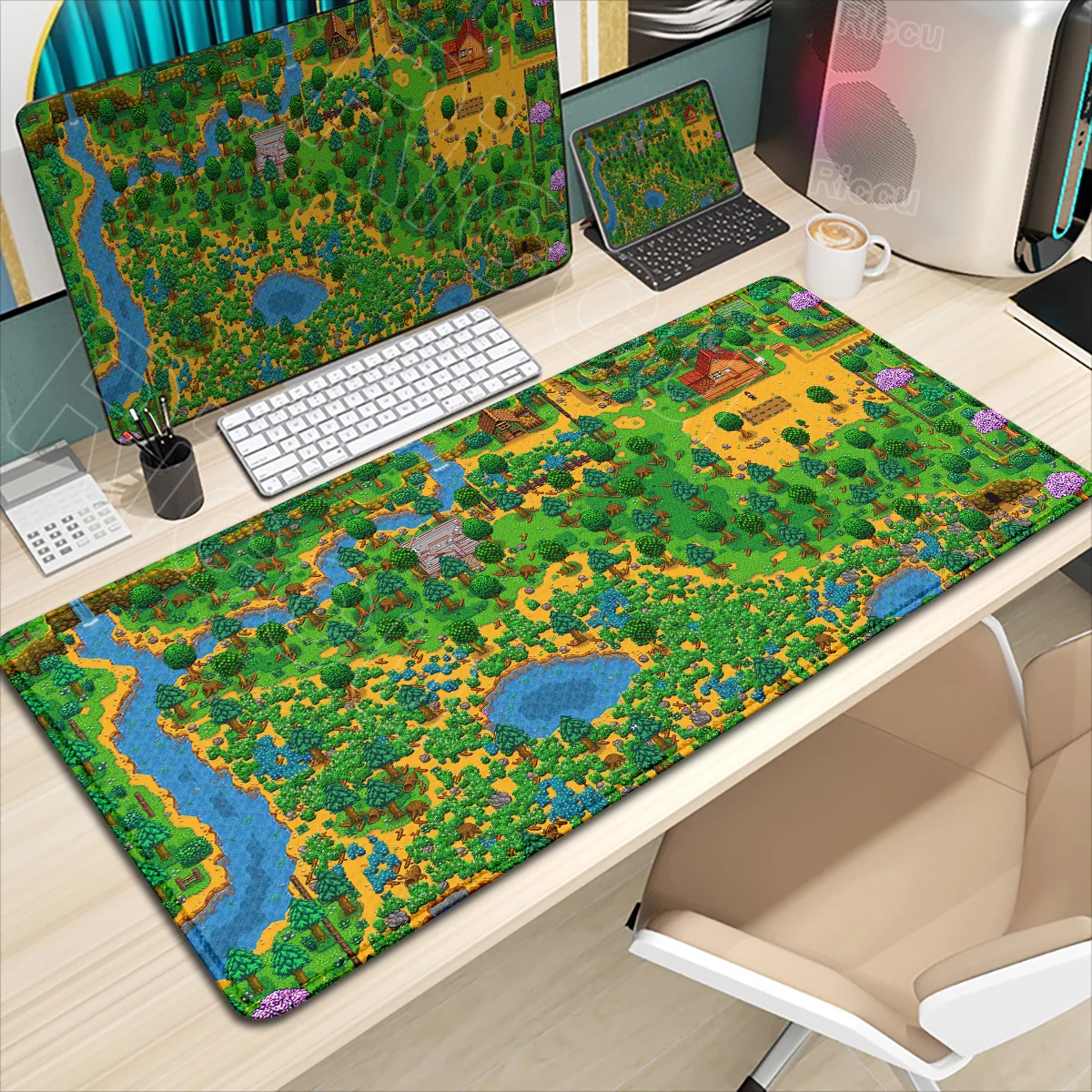 Large Gaming Mouse Pad Pixel Art Kawaii Anime Table Mat PC Stardew Valley Mousepad Laptop Cartoon Cute Keyboard Pad XXL Desk Mat
