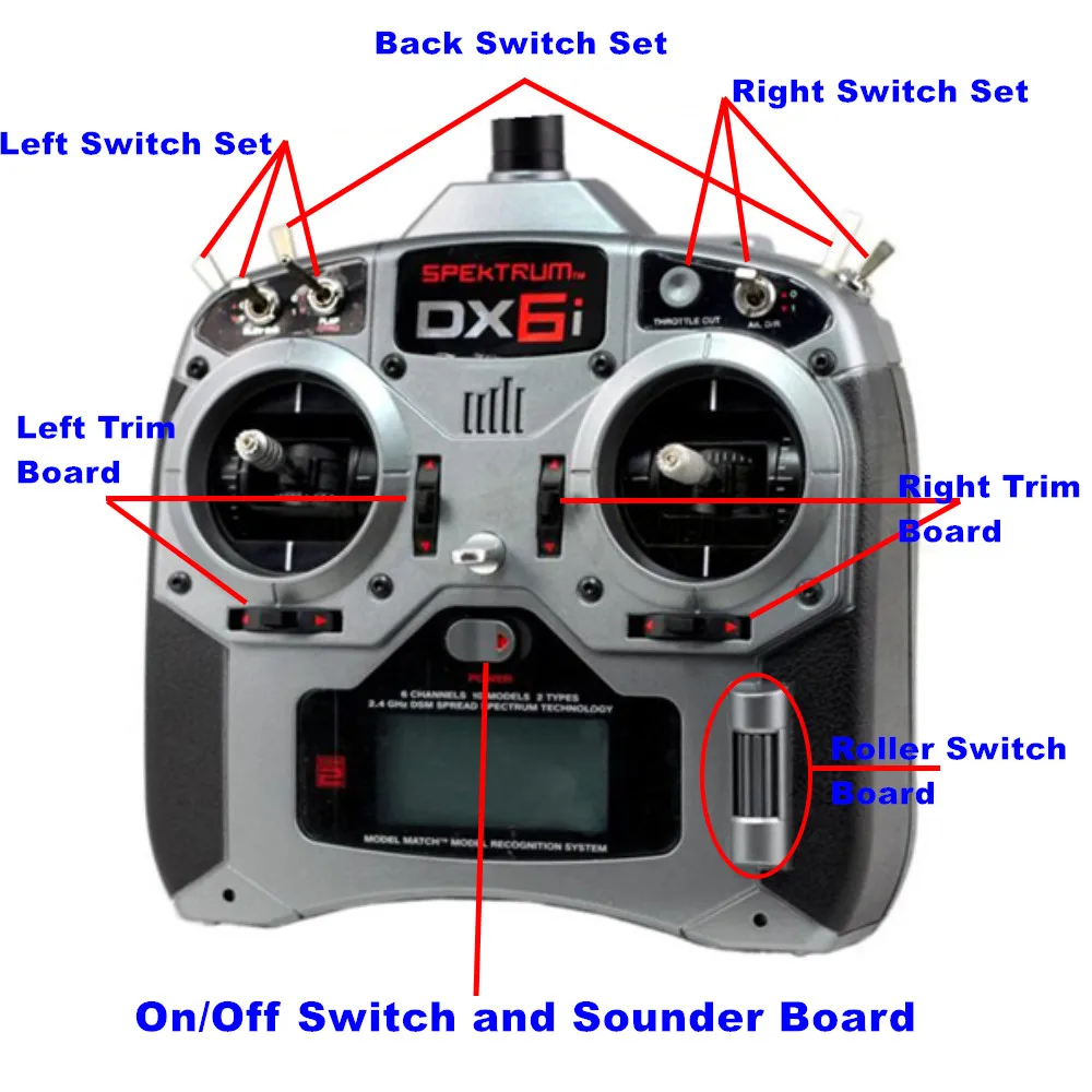 Transmitter Switch Left Set Spektrum DX6i Elev D/R Flap Gyro Gear F Mode for OrangeRX ORX T-SIX Storm Mkron i6S