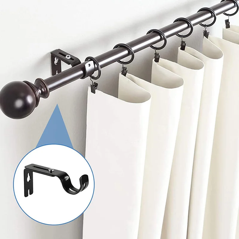 4Pcs Heavy Duty Curtain Pole Brackets for 25mm Poles Adjustable Wall-mounted Curtain Rod Support Metal Curtain Pole Holders Set