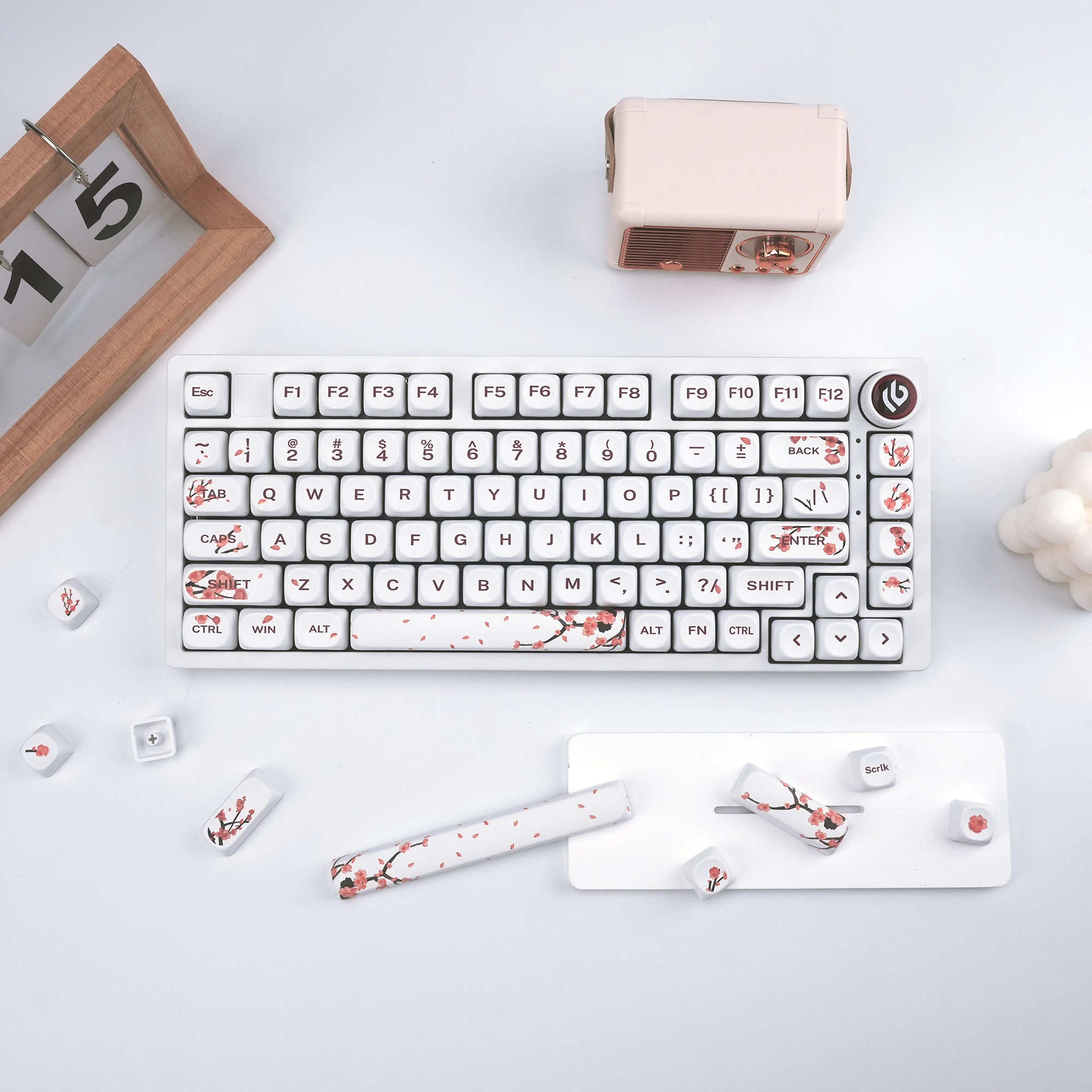 XVX White MOA Keycaps Plum blossom Theme PBT Keycaps Double Shot 140 Keys for Mechanical Keyboard