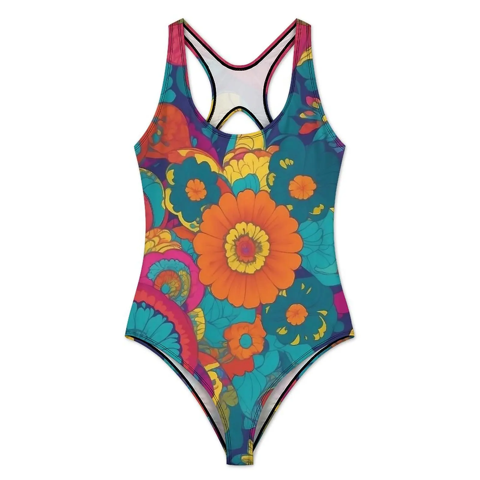 Flower Power Swimsuit Colourful Floral Push Up Swimwear One Piece Surfing Bathing Suits Swimsuits Design Beach Wear Plus Size