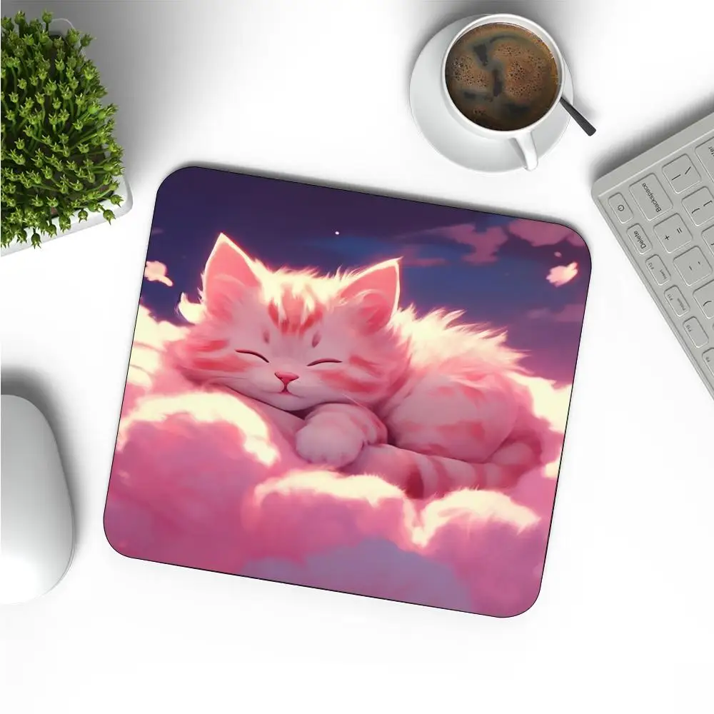 Dreamy Cloud Cat Mouse Pad Non Slip Rubber Square Desk Mat Stitched Edge Keyboard Playmat For PC Laptop Gaming Home Study Work