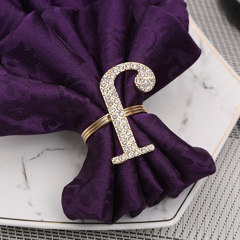 Creative A-Z Alphabet Letter Crystal Napkin Ring Rhinestone Buckle Holders For Wedding Party Festivals Dinner Table Decoration