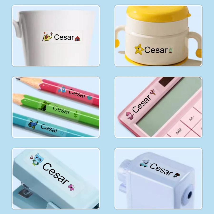 Pegatinas de nombre personalizadas transparentes, etiquetas personalizadas, etiquetas impermeables para suministros de oficina, papelería escolar, juguetes de tamaños grandes