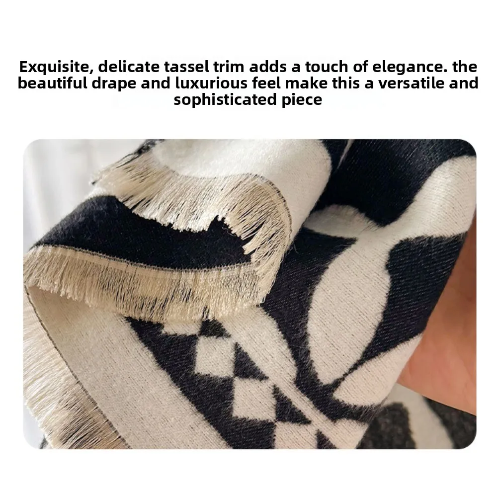 معطف كشمير ناعم وأنيق، وشاح بتصميم جاكار دافئ مقاوم للبرد، حجاب مقاوم للرياح، سرق موسم الشتاء