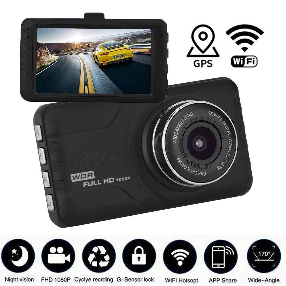 Dash Cam Dual Lens 1080P Full HD Vehicle Camera WiFi Car DVR Night Vision Parking Monitor Rear View GPS Video Recorder Black Box