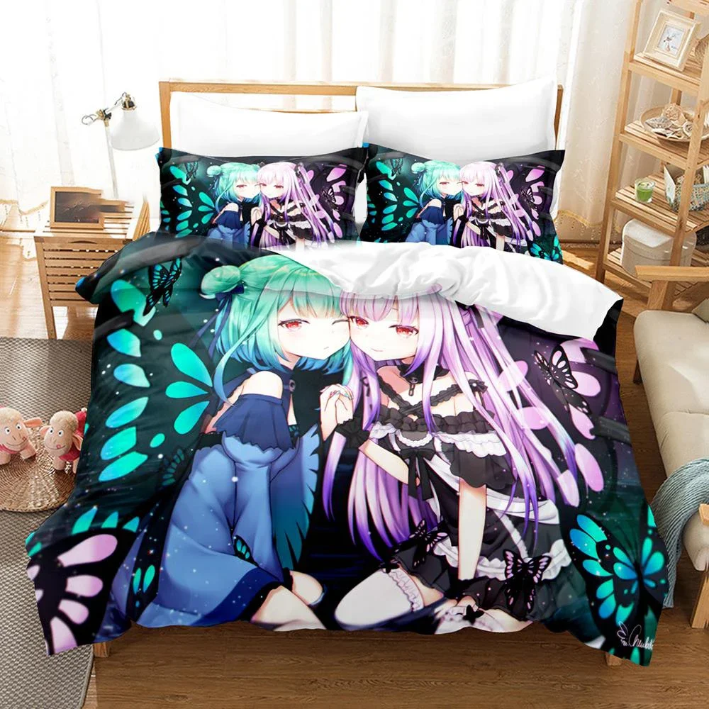 3D Printed Uruha Rushia Bedding Set Anime Hololive Butterfly Girl Duvet Cover Double Twin Full Queen King Adult Kids Quilt Cover