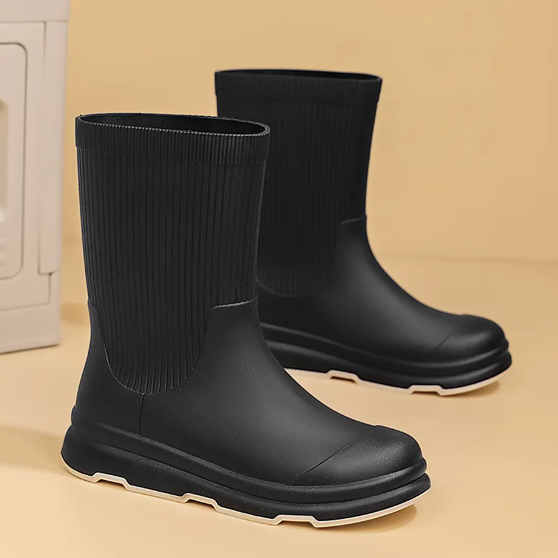 

Hot Sale Black Rain Boots Woman Comfort Non-Slip Women Waterproof Boots Outdoor Platform Ankle Boots For Women botas de lluvia