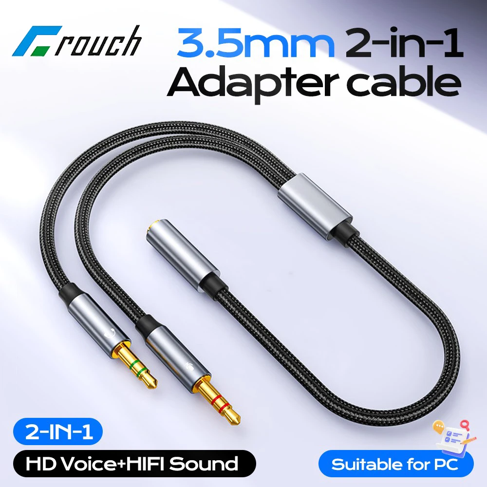 3.5mm fone de ouvido microfone 2 em 1 adaptador cabo aux computador fone de ouvido 2-em-1 cabo de áudio para jogos fone de ouvido pc telefone portátil