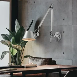American Industrial Wall Light Black Silver E27 Rotatable Long Arm Wall Lamp with Switch for Bedside Study Office Living Room