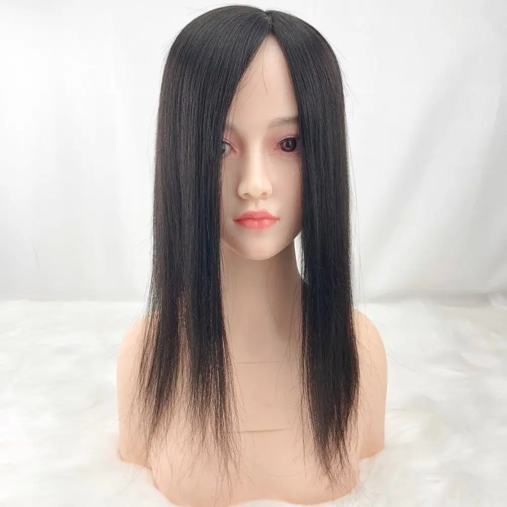 Virgin European Remy Human Hair Topper for Women Hand Tied Silk Base Toupee Breathable Silk Top Topper to Hide Bald White Hair