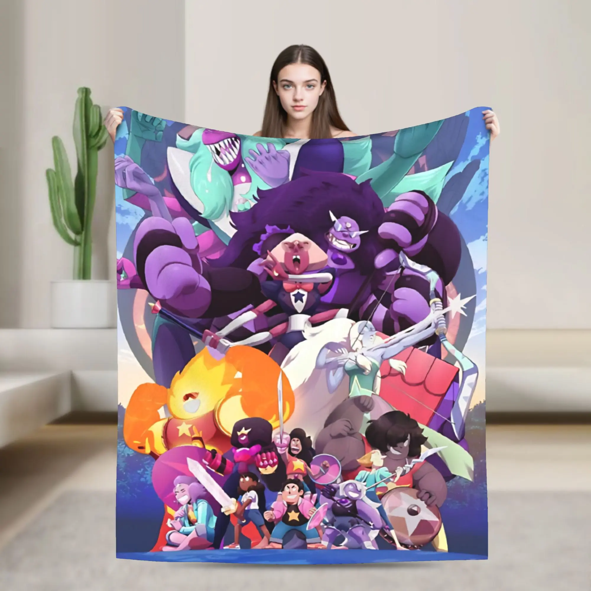 Garnet Peridot Lapis Lazuli Amethyst Velvet Throw Blanket Steven Universe Blanket for Bed Bedroom Soft Bedding Throws,