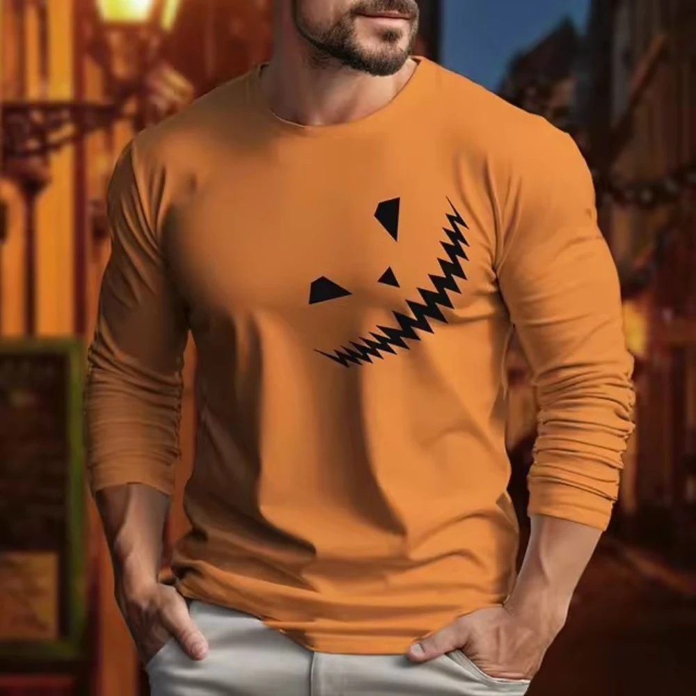 2024 new Halloween crew-neck long sleeve T-shirt 3D printed men\'s fall long sleeve T-shirt Halloween long sleeve street casual