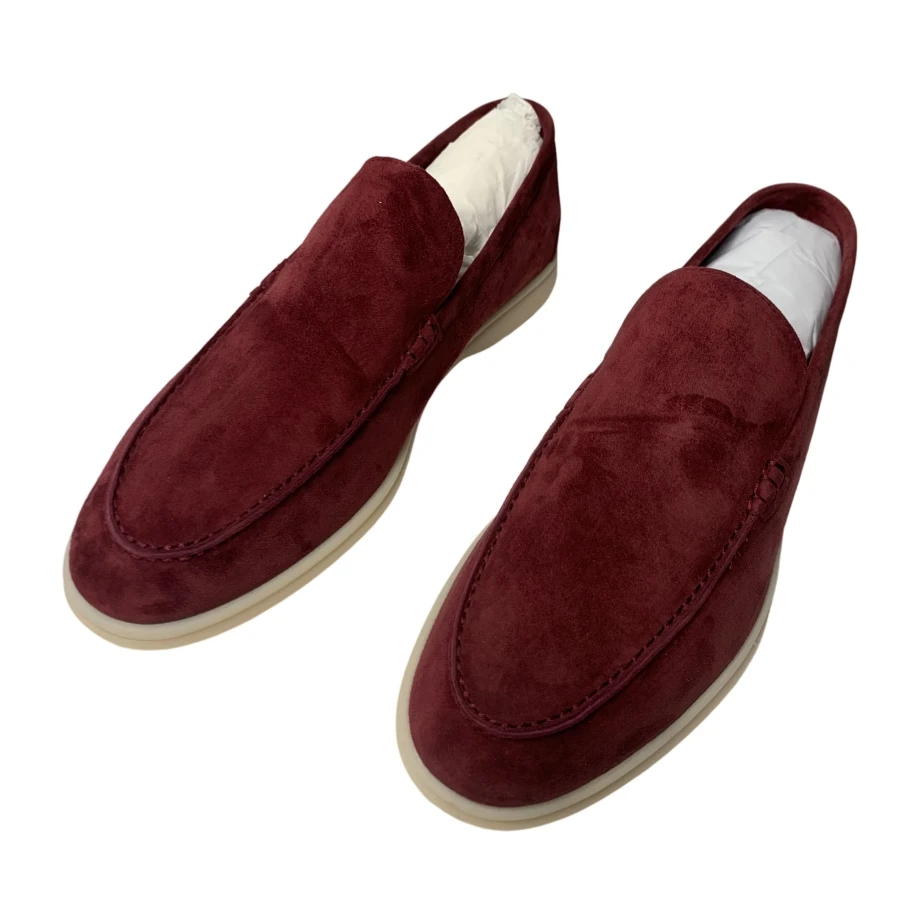26 Mocasines planos de color burdeos para mujer, de ante, casuales, para uso diario, ideales para caminar, con punta redonda, modelo BH1530.