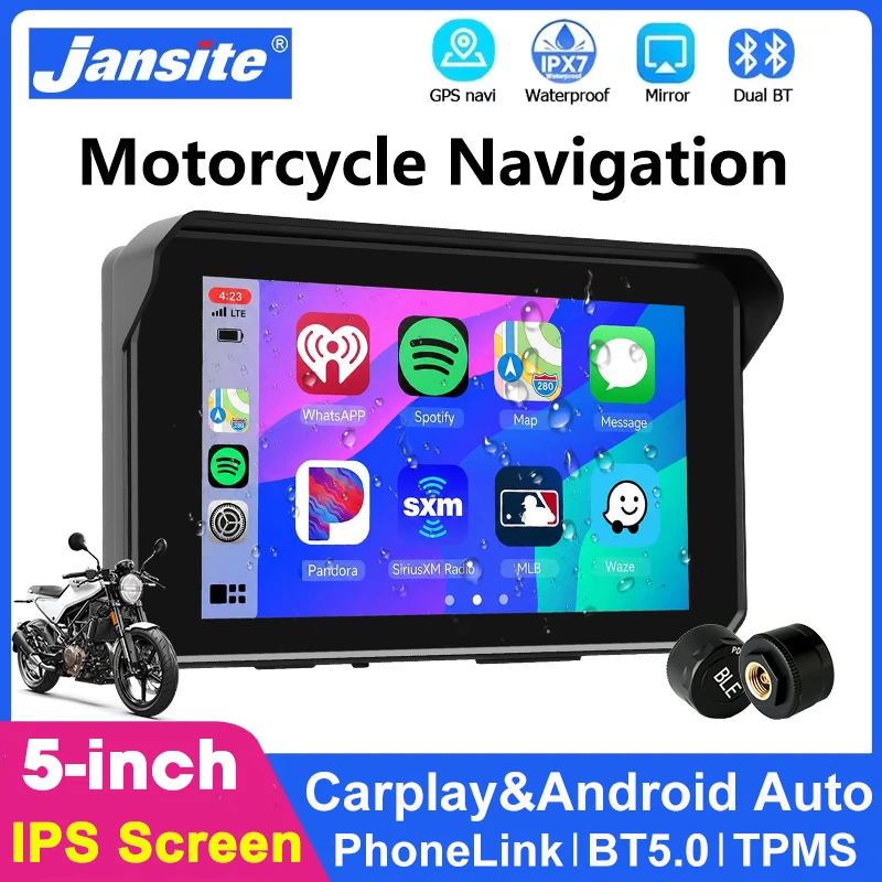 

Jansite 5 inch Touch Screen Motorcycle Carplay GPS Navigation Wireless Android Auto Digital Moto Monitor IPX7 Waterproof