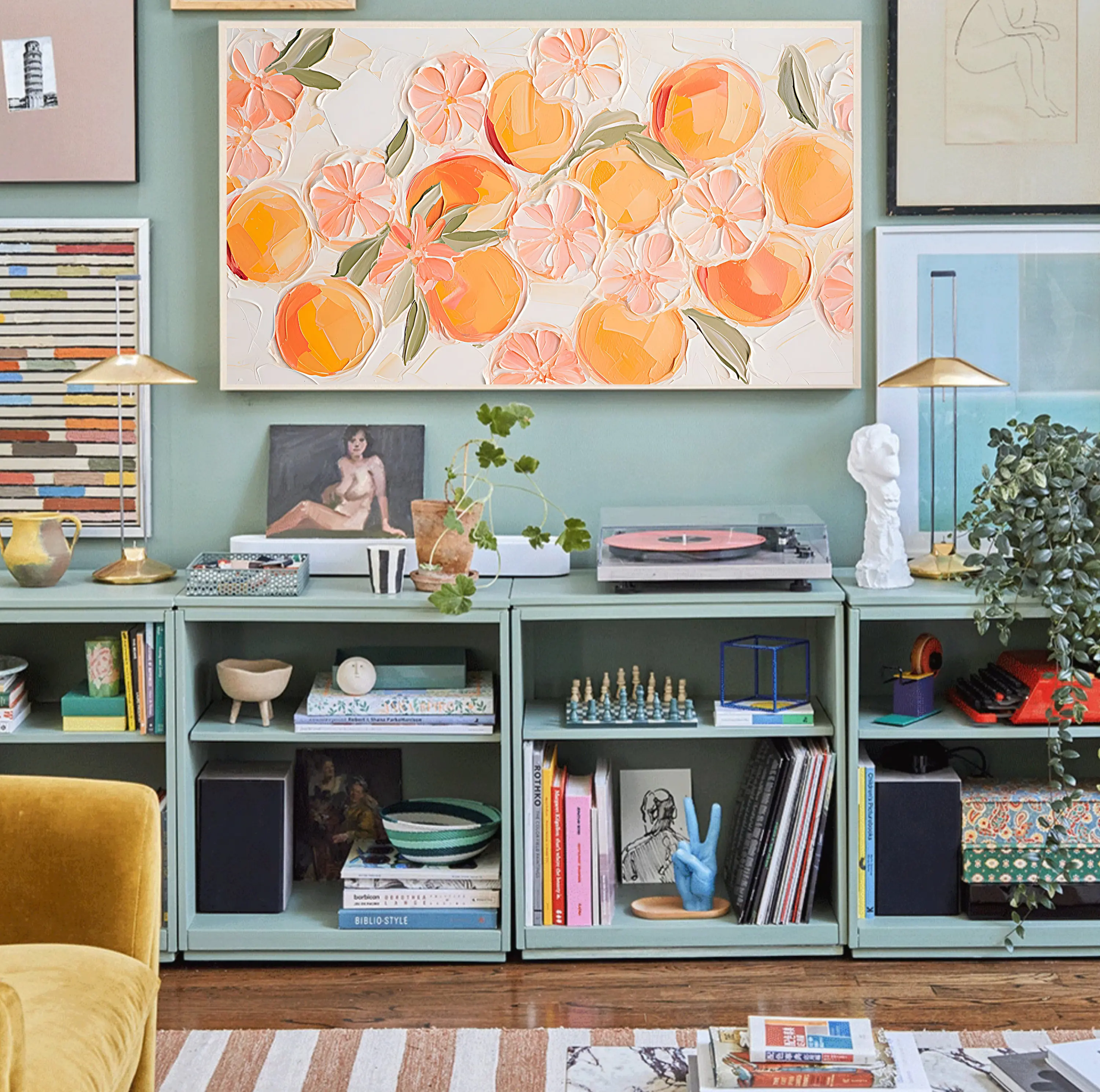 

Hand-painted Textured Citrus Colorful Pop Art Painting Summer or Spring room decoration Large Wall Art Living Room decor gift