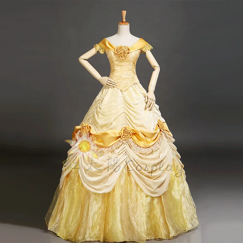 Custom Made Belle Princess Luxury Cosplay Costume Yellow Dress For Women Halloween Party Costumes