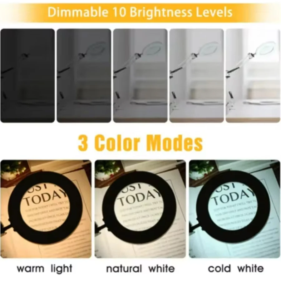 NEW 72LED 8X/10X Illuminated Magnifier USB 3 Colors LED Magnifying Glass for Soldering Iron Repair/Table Lamp/Skincare Beauty