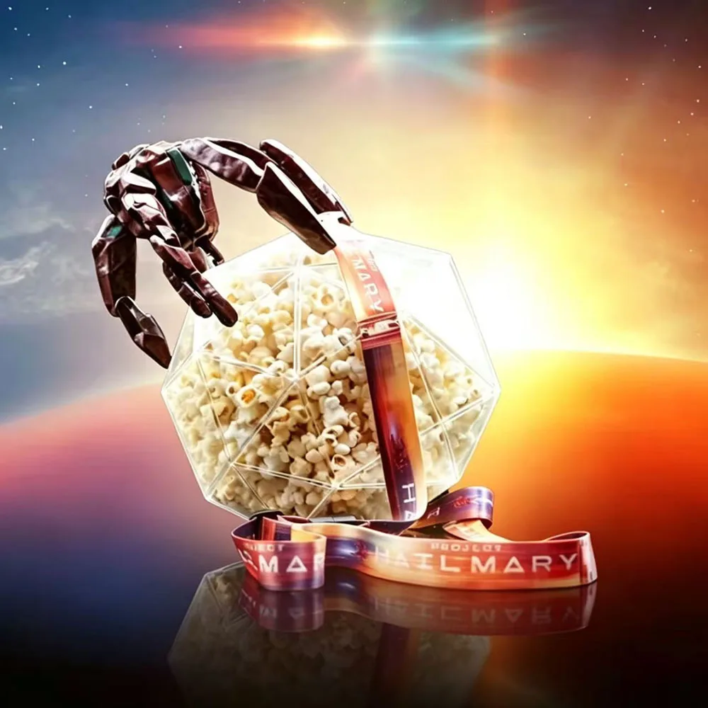 

2026 Project Hail Mary Rocky Habitat Plastic Popcorn Bucket Reusable Snack Bowl for Movie Night Party Gift