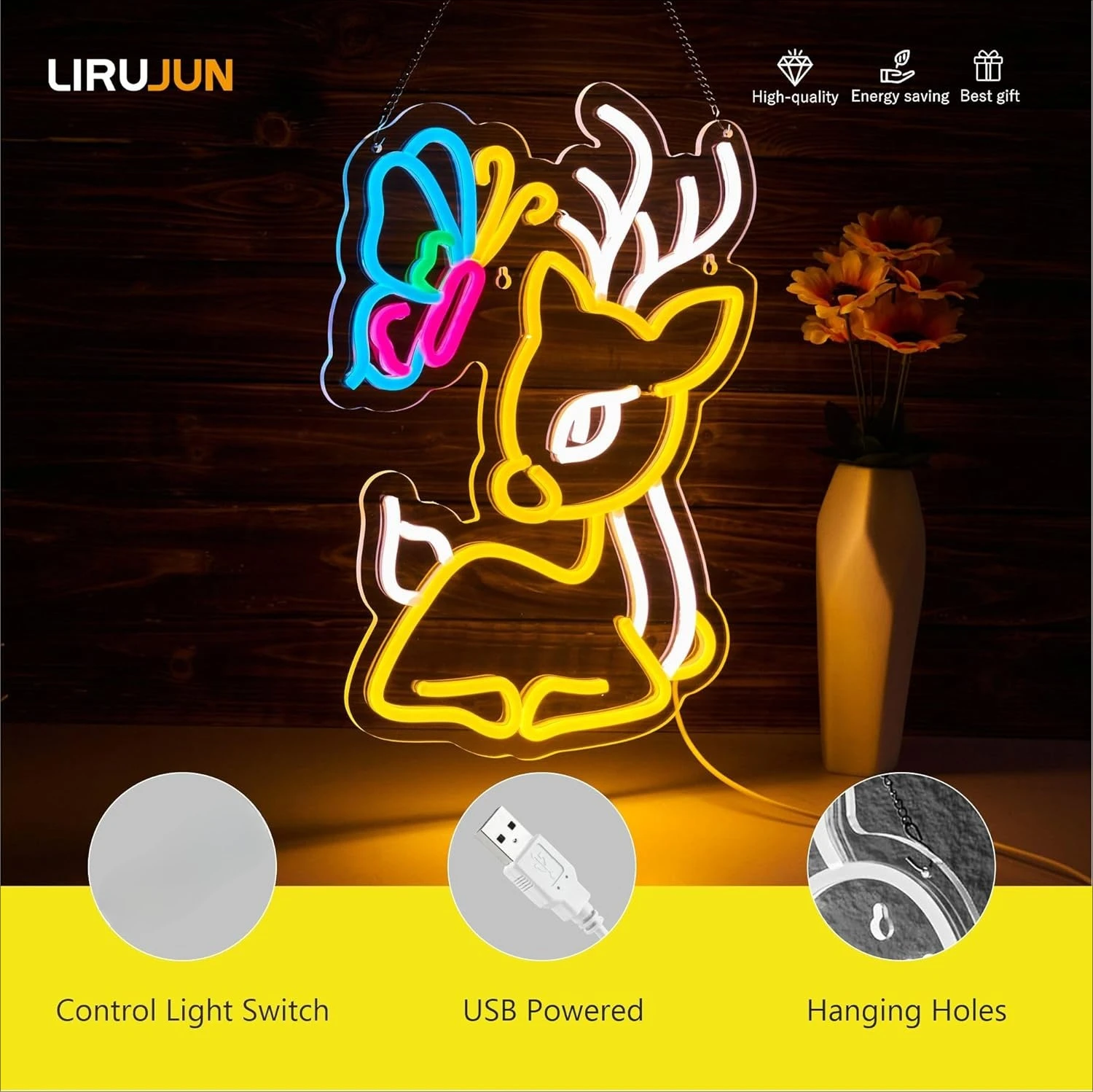 ﻿   سيكا الغزلان ضوء النيون تسجيل USB عكس الضوء LED النيون تسجيل الجدار الديكور لغرفة النوم Gameroom غرف معيشة هدايا حفلة عيد ميلاد