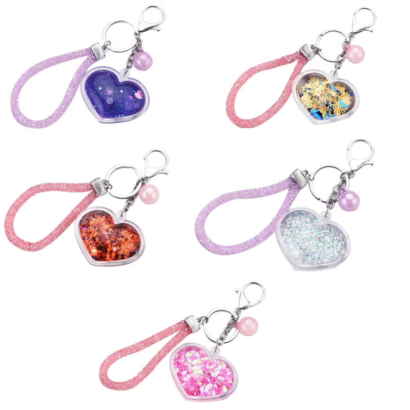 Heart Powder Moving Liquid Keyring Fantasy Keychain Glitter Quicksand Star Keychain Car Key Pendant Birthday Gift Purple