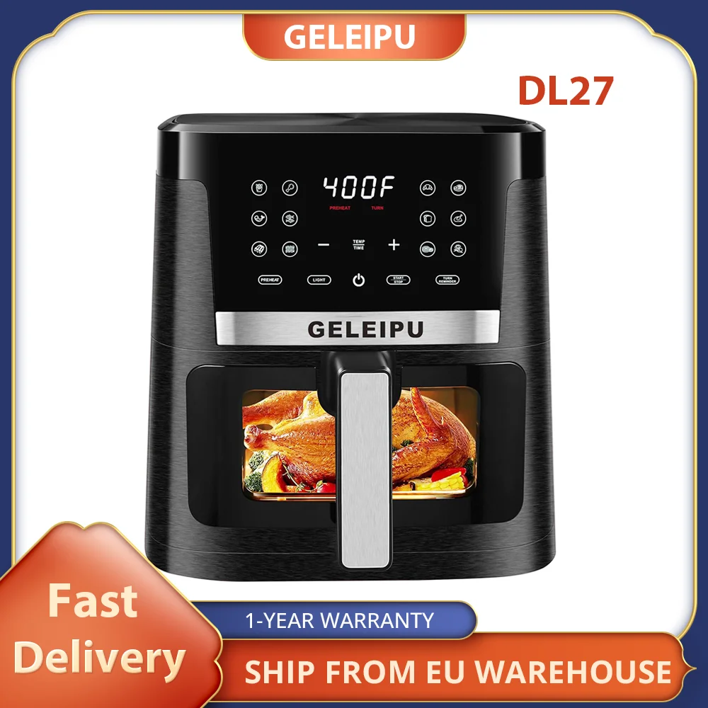 GELEIPU DL27 7.5 Quarts Air Fryer, 1700W Power, Viewing Window, 12-in-1 Functions, Air Fry, Roast, Bake, Dehydrate Digital Touch