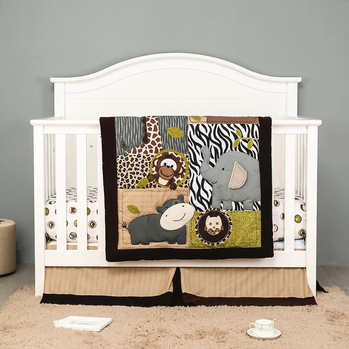 3Pcs Jungle Theme Crib Bedding Set for Boys Girls Nursery Bedding Soft Baby Bedding Crib Set (Comforter Fitted Sheet Crib Skirt)