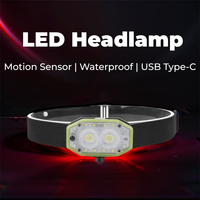 Rechargeable Mini LED Headlamp with Motion Sensor Portable Work Light Waterproof USB Type-C Outdoor Tool for Camping Hiking