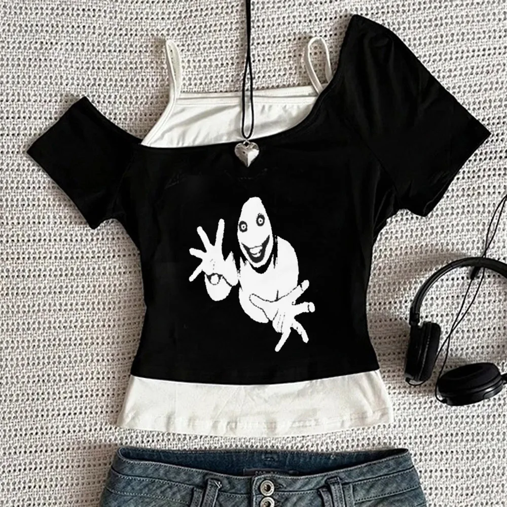 Jeff the Killer Creepypasta crop top female harajuku anime 2000s vintage graphic top tees dollette alternative  gothic emo