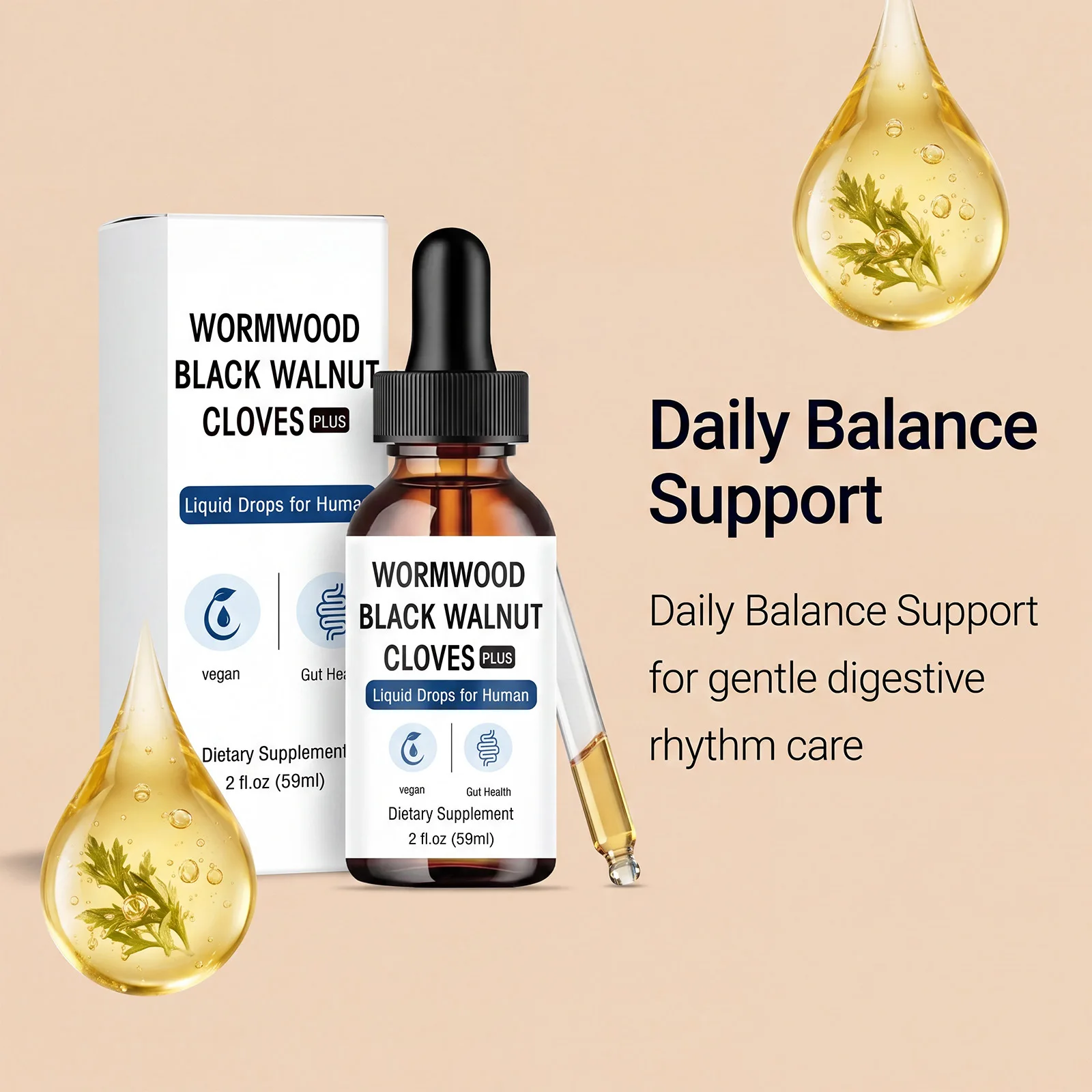 Black Walnut Herbal Drops Gut Detox Cleanse Support Digestive & Intestinal Health Bloating Relief
