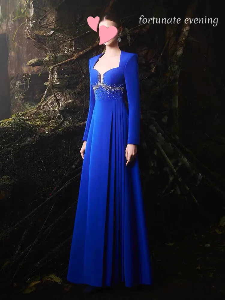 

Fortunate Evening Elegant Vintage Sexy Blue Crystal A-Line Stylish New Customized Formal Occasion Prom Dress Evening Party Gowns