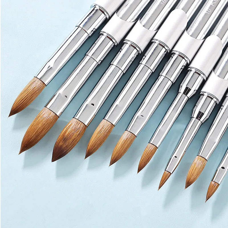 

100% чистая кисть для ногтей Kolinsky, серебряный УФ-гель-лак для наращивания ногтей, ручка для маникюра, кисти для рисования и рисования