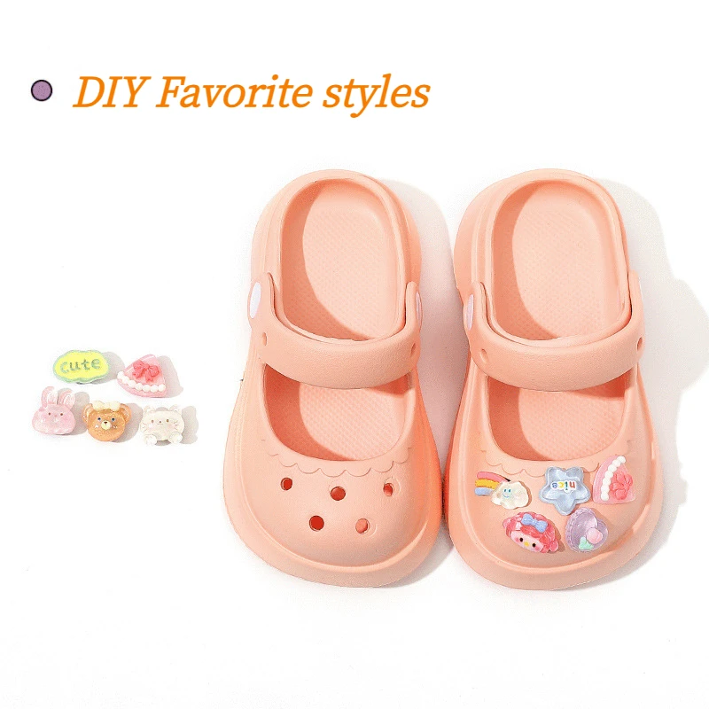 New 2024 Summer Girls Slippers EVA Soft Non-slip Platform Kids Clogs Shoes Children Hollow Out Cartoon DIY Design Beach Slippers