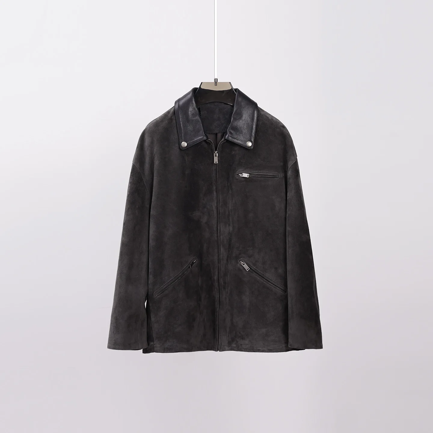 Giacca da donna con colletto in pelle scamosciata di pelle di pecora moda autunno/inverno