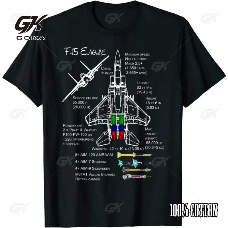 American F-15 Eagle Specs Military Fighter Print Men's T-Shirt Short Casual 100% Cotton Shirt Spring Summer Fashion