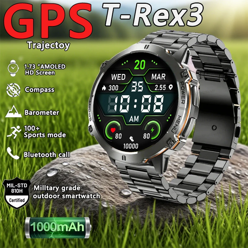 

New Military Grade For Xiaomi 1000mAh Battery Men Smart Watch GPS Compass 5ATM Waterproof NFC Bluetooth Call Sports Smartwatch