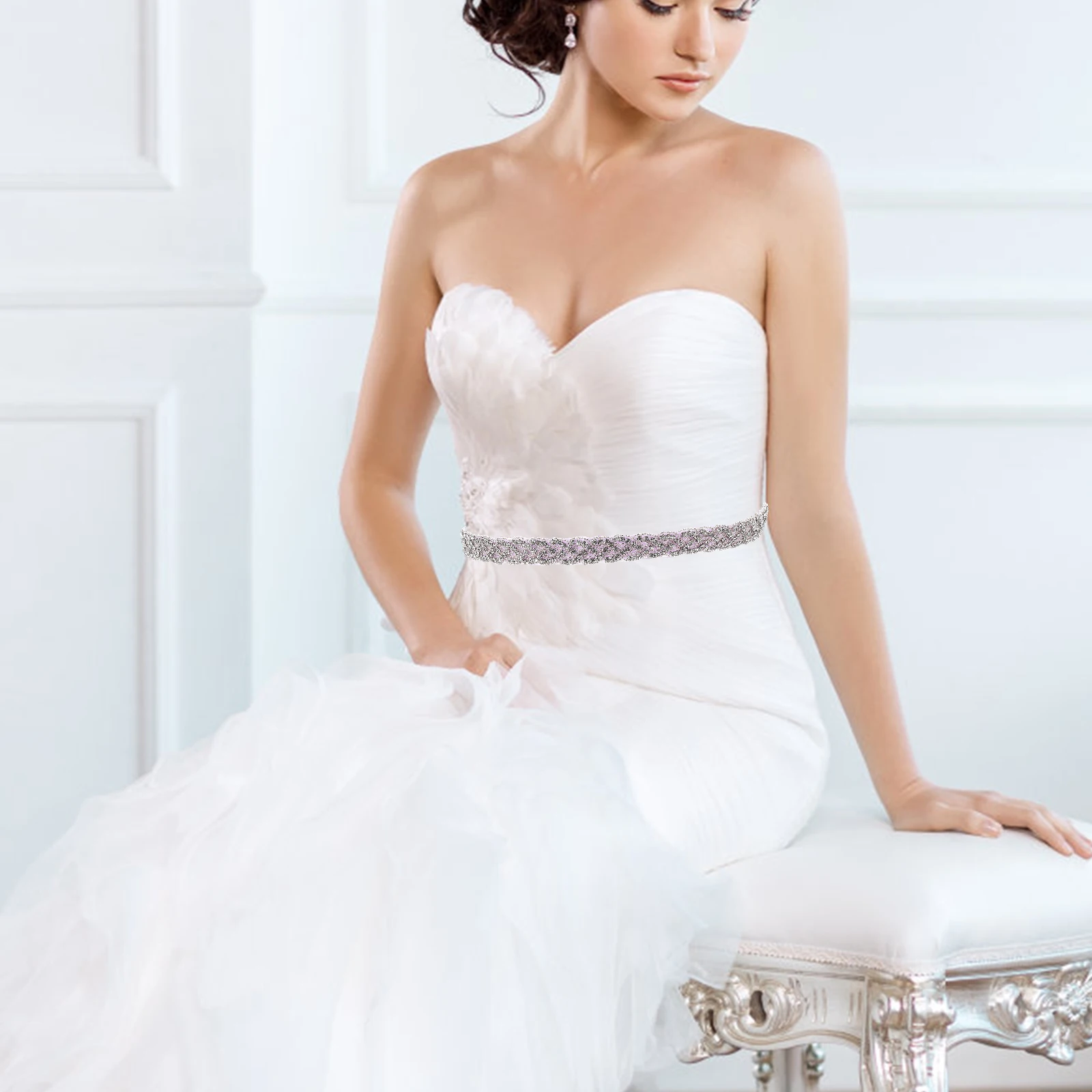 

Rhinestone Wedding Belt Wedding Rhinestone Belt White Corset Sash Bridal Ribbon Banquet Party Elegant Waist Girdle Accessories