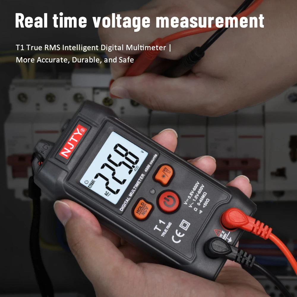 T1 Mini Digital Multimeter 4000 Counts Auto Ranging TRMS /DC resistance NCV with Backlight+flashlight Multi metro