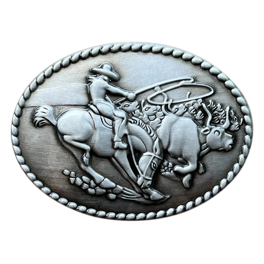 

Cheapify Dropshipping Oval Rodeo Roping Cow Western Cowboys Alloy Metal Belt Buckle for Men