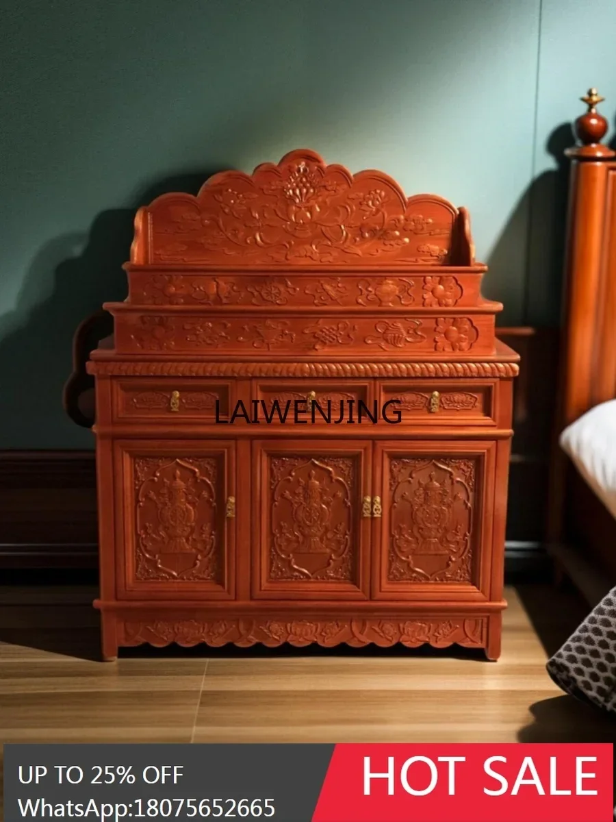 LYY  Tibetan solid wood three-layer shrine vertical cabinet with door table