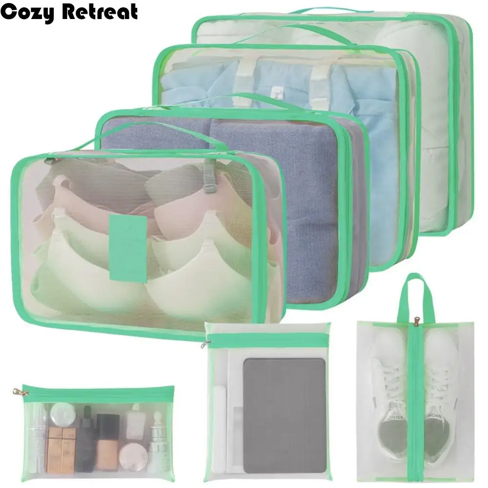 

7Pcs/Set Nylon Travel Organizer Storage Bags Large Capacity Foldable Suitcase Packing Cubes Waterproof with Zipper Handle