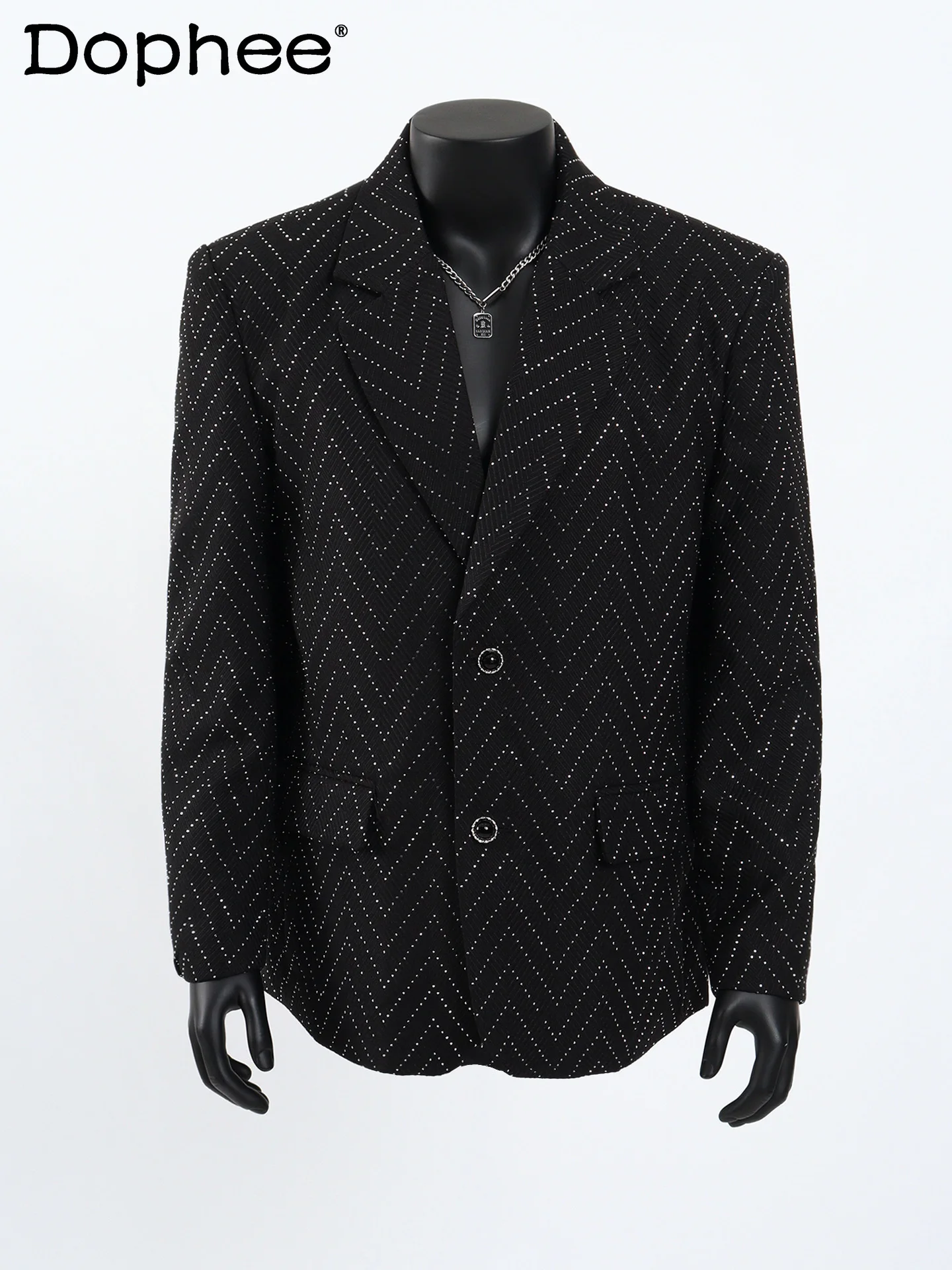 

Light Luxury Heavy Craft Rhinestone Black Stylish Men's Suit Spring Autumn High-end Suit Jacket